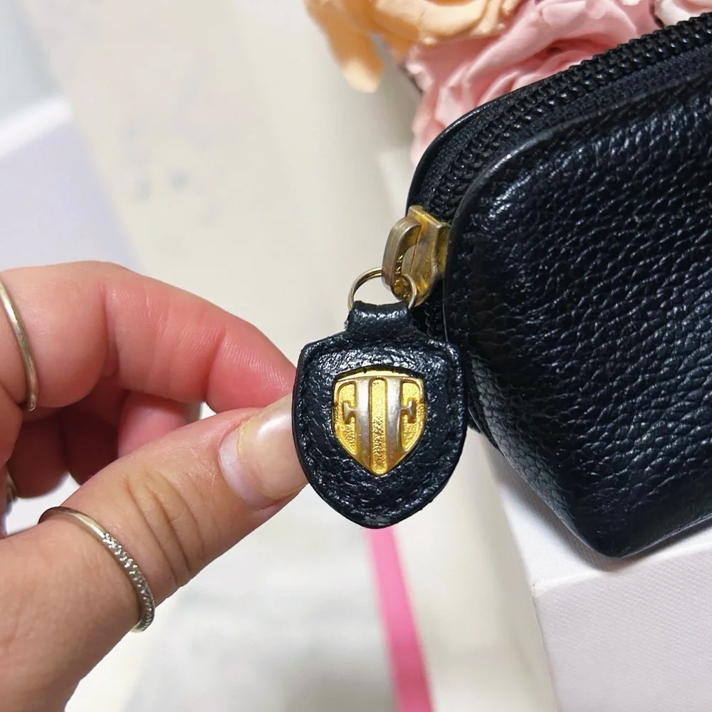 Authentic Escada RARE Vintage Black Leather Cosmetic / Pencil Bag